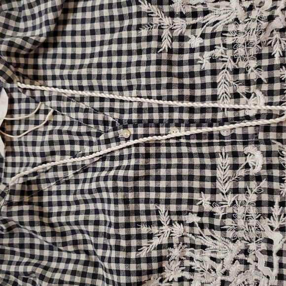 ZARA black white check 100% cotton embroidered long sleeve top - Picture 4 of 7